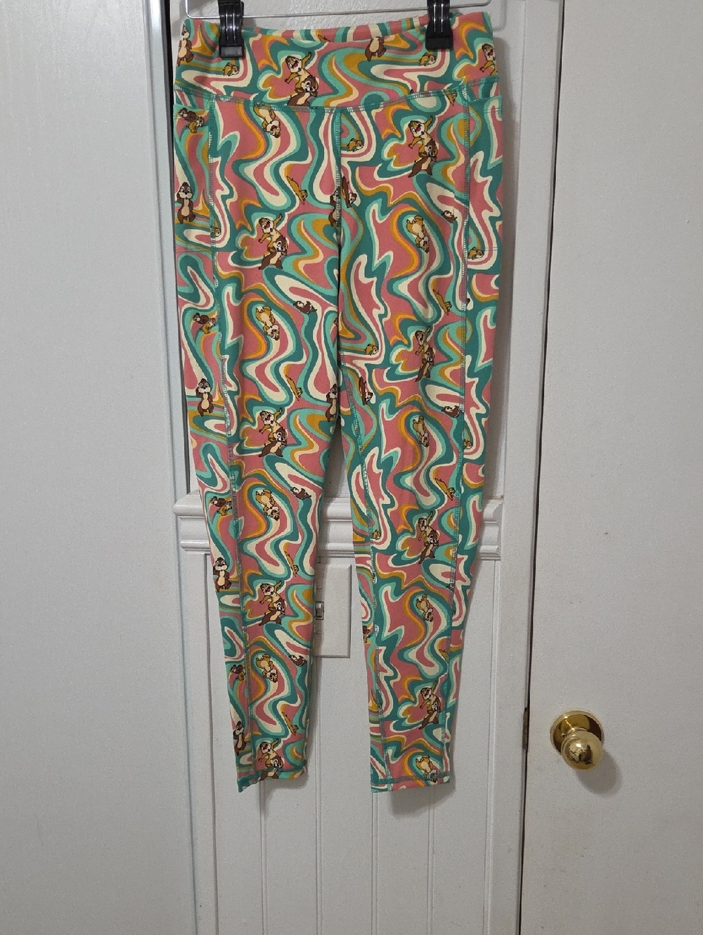 Disney Multicolor Chip 'n' Dale Swirl Leggings - Teal, Pink, Yellow, Cream